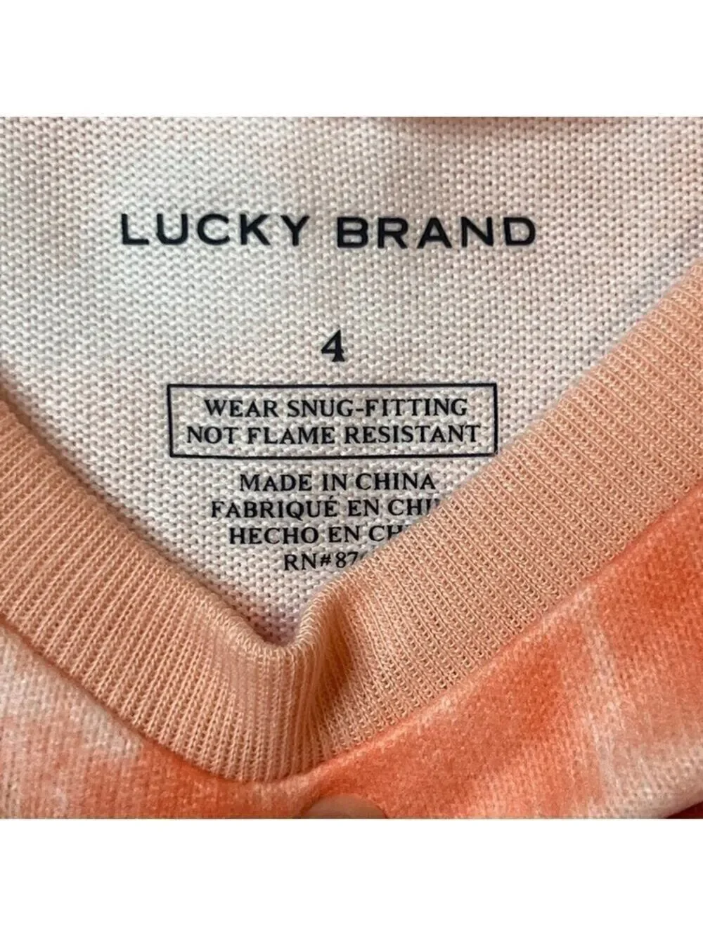 Lucky Brand NEW Long Sleeve Pajama Set Girls sz 4 NWT Coral Orange White Tie-Dye